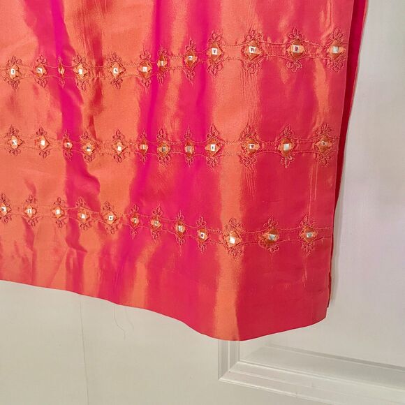 Vtg Y2K Ann Taylor Shot Silk Iridescent Midi Skirt Embellished Size 12 - Picture 3 of 7